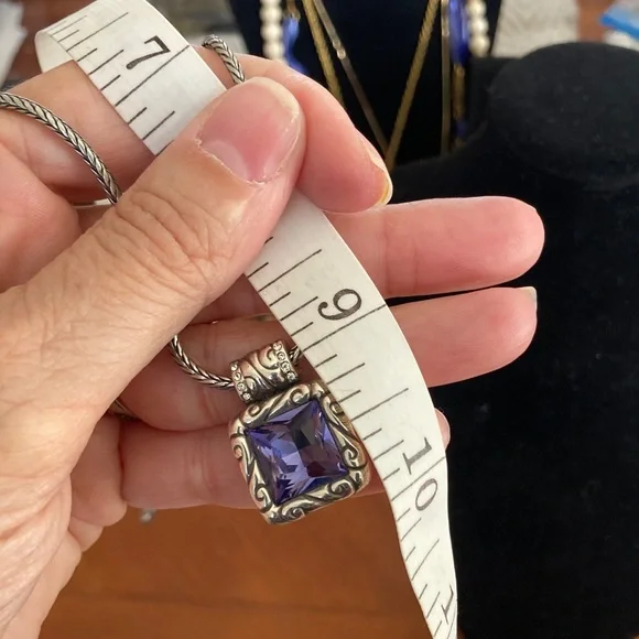 Intricate Silver Necklace with Blue Gem Pendant - Picture 3 of 3